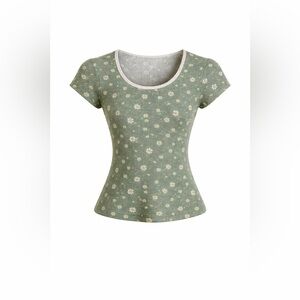 Sage Green Ditsy Daisy Waffle Knit Baby Tee 🌼